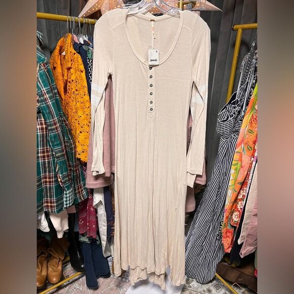 Free People Just Like Heaven Henley Maxi Dress in French Oak - Picture 7 of 9